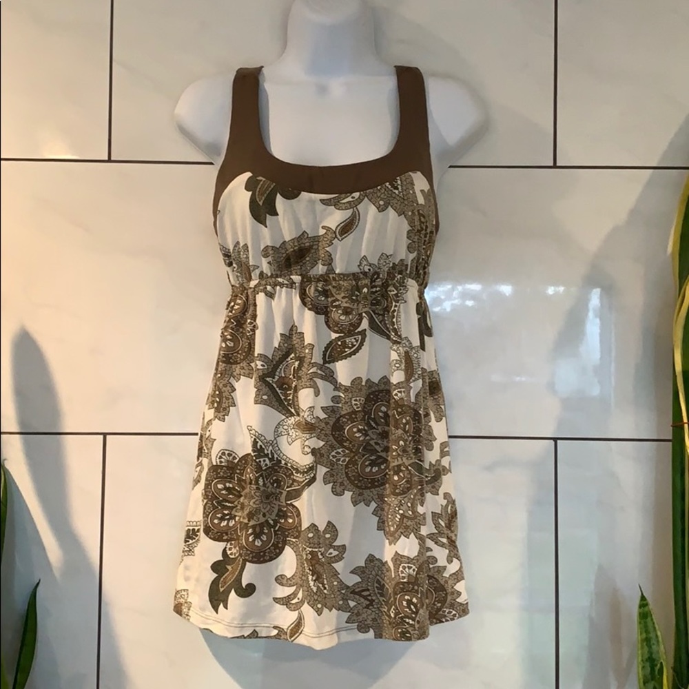 Brown and white floral tank